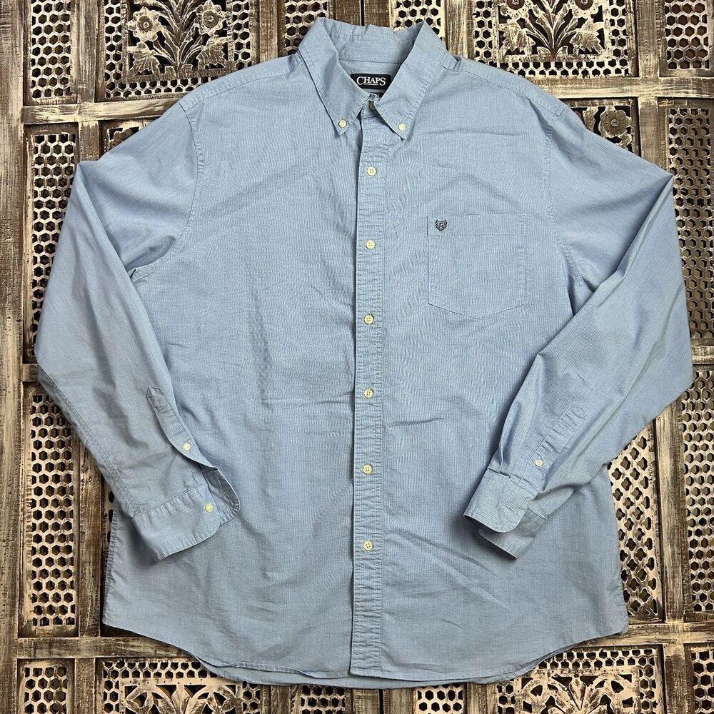 Beautiful Men's 2XL Ralph Lauren Chaps Easy Care Blue Long Sleeve Button Shirt